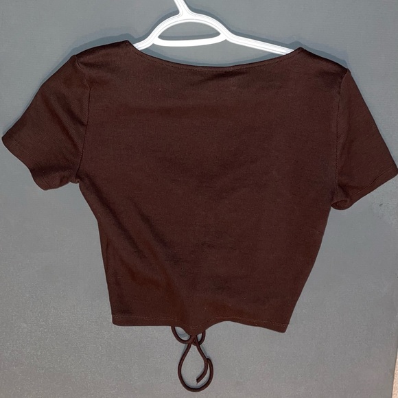 ZARA Ruched Ribbed Top Short Sleeve - Picture 2 of 5